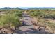Gated desert estate driveway leading to a custom home, desert landscaping, and mountain views at 8024 E Lone Mountain Rd, Scottsdale, AZ 85266