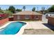 Aerial shot of a backyard with pool, patio, brick home, and an auxiliary structure at 1721 W Earll Dr, Phoenix, AZ 85015