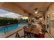 Covered patio overlooking a pool, complete with ceiling fans and a comfortable seating area at 3018 E Vernon St, Gilbert, AZ 85298