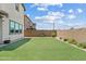 This backyard boasts low-maintenance artificial turf and block wall creating a private outdoor space at 1800 S Jesse Pl, Chandler, AZ 85286