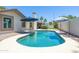 Backyard oasis with a sparkling pool, shaded seating, and privacy landscaping at 3611 E Dartmouth Cir, Mesa, AZ 85205