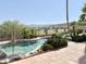 Beautiful pool featuring desert views, professional landscaping, and hardscape elements for privacy and visual appeal at 2053 E Clubhouse Dr, Phoenix, AZ 85048