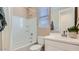 Clean bathroom featuring a shower-tub combo and vanity at 3123 S 155Th Ln, Goodyear, AZ 85338