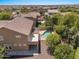Backyard aerial view showcasing pool, covered patio, and green landscaping at 5060 S Clancy --, Mesa, AZ 85212