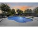 Inviting backyard pool featuring cool, refreshing water with tanning shelf and surrounding lush landscaping at 9805 W Caron Dr, Peoria, AZ 85345