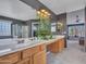 Large bathroom vanity with dual sinks, granite countertops, and a decorative hanging plant at 10501 W Wilshire Dr, Avondale, AZ 85392