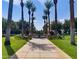 Beautiful community water feature surrounded by lush landscaping and towering palm trees in a serene setting at 3036 N Acacia Way, Buckeye, AZ 85396