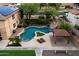 Aerial view featuring a private pool, gazebo, and beautiful landscaping at 3944 W Paradise Ln, Phoenix, AZ 85053
