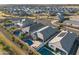 Community aerial view featuring modern homes with lush green lawns, swimming pools, and neighborhood streets at 5345 W Alta Mesa Ave, Laveen, AZ 85339