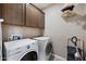 Functional laundry room with front-loading washer/dryer and ample cabinet storage for a streamlined space at 5345 W Alta Mesa Ave, Laveen, AZ 85339