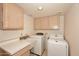 Convenient laundry room with a utility sink and modern washer and dryer units at 6023 E Scafell Cir, Mesa, AZ 85215