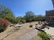 Relaxing backyard featuring a hammock, lounge chairs, and mature desert landscaping at 7722 E Wolf Canyon St, Mesa, AZ 85207