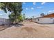 Large, undeveloped backyard with fencing and mature trees offering potential at 1160 E Hampton Cir, Mesa, AZ 85204