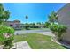 Manicured front yard with lush greenery, a palm tree, and inviting curb appeal at 19120 N 98Th Ln, Peoria, AZ 85382