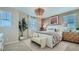 Comfortable primary bedroom featuring natural light, neutral walls, decorative light fixture, and modern furnishings at 3341 S Lily Ave, Mesa, AZ 85212