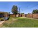 Picturesque backyard with green lawn, storage shed, and privacy wall for outdoor enjoyment at 3344 N 62Nd Pl, Scottsdale, AZ 85251