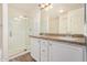 Bright bathroom with a glass enclosed shower, double sinks and granite countertop at 5450 E Deer Valley Dr # 1211, Phoenix, AZ 85054