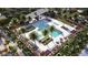 Aerial view of the pool and common area, with seating and landscaping at 8323 E Peterson Ave, Mesa, AZ 85212