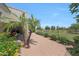 Lush backyard with pavers, palm trees, and views of the golf course at 8541 E Krail St, Scottsdale, AZ 85250