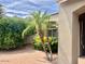 Lush landscaping featuring palm trees and yellow flowers near the home's exterior at 8541 E Krail St, Scottsdale, AZ 85250