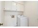 Functional laundry room with white cabinets and modern washing machine for convenience at 1338 E Greenway Cir, Mesa, AZ 85203