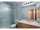 Bathroom featuring a shower and vanity with neutral wall color at 14186 N 100Th Pl, Scottsdale, AZ 85260