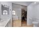 Bright bathroom with double vanity, walk-in shower, and natural light at 4459 E Desert Wind Dr, Phoenix, AZ 85044
