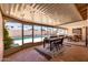 Relaxing screened-in patio with a dining area overlooking a beautiful pool, perfect for outdoor living and enjoyment at 533 E 7Th Pl, Mesa, AZ 85203