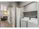 Convenient laundry area with washer, dryer, and shelving for storage at 650 N Hawes Rd # 3424, Mesa, AZ 85207