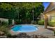 Enjoy this private backyard pool surrounded by a tropical landscape and a large patio at 10367 E Wood Dr, Scottsdale, AZ 85260