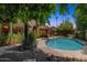 Inviting backyard pool with rock accents and lush landscaping creates a serene outdoor retreat at 10367 E Wood Dr, Scottsdale, AZ 85260