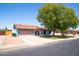 Charming single-story home featuring a large tree, well-maintained lawn, and inviting curb appeal at 2338 E Javelina Ave, Mesa, AZ 85204