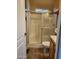 Bathroom with shower stall, small window, toilet, vanity and tile flooring at 2929 E Main St # 601, Mesa, AZ 85213