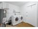 Functional laundry room with white washer and dryer, utility sink, water heater, and ample space for storage at 314 E Royal Palm Rd, Phoenix, AZ 85020