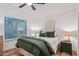 Cozy bedroom features a ceiling fan, large window and stylish bedside tables with lamps at 4146 N Lomond --, Mesa, AZ 85215