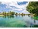 Beautiful lake view showcases a serene, aquamarine lake with lush greenery and a fountain at 1331 W Baseline Rd # 360, Mesa, AZ 85202