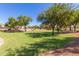 Expansive common area features lush green lawn, mature trees, and walking path at 7725 S 47Th Ln, Laveen, AZ 85339