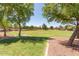 Expansive common area with lush green grass, mature trees, and manicured landscaping at 7725 S 47Th Ln, Laveen, AZ 85339