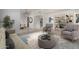 Open-concept living room with modern furnishings, including chairs, a sofa, and decorative shelving at 11065 W Runion Dr, Peoria, AZ 85373