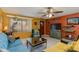 Bright living room showcasing unique wall colors, stylish furnishings, and tile flooring at 1326 W Joan De Arc Ave, Phoenix, AZ 85029