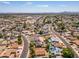 Expansive aerial view showcases a well-planned community with lush landscaping and stunning mountain views at 6015 W Acoma Dr, Glendale, AZ 85306