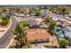 An aerial perspective shows the home within a community of residences, enhanced by a pool and vibrant greenery at 6015 W Acoma Dr, Glendale, AZ 85306