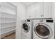 Laundry room with shelving and modern LG washer and dryer at 7319 E Rose Ln, Scottsdale, AZ 85250