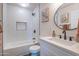 Updated bathroom with white subway tile in the shower, modern fixtures, and stylish decor at 826 S Drew St, Mesa, AZ 85210