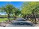 A long community street with lush green trees and landscaping, offering a serene and welcoming environment at 9262 E Desert Park Dr, Scottsdale, AZ 85255