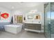 A bathroom features white countertops, decorative tile, and a soaking tub at 10420 E Morning Vista Ln, Scottsdale, AZ 85262