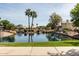 Scenic pond view with mature trees and lush landscaping creates a serene community atmosphere at 1379 E Butler Cir, Chandler, AZ 85225