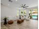 Living room with large sliding doors open to a pool at 20437 W White Rock Rd, Buckeye, AZ 85396