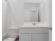 Bright bathroom with a large mirror and a white vanity with plenty of storage space at 23112 E Twilight Dr, Queen Creek, AZ 85142