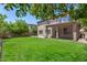 Green backyard featuring a lawn, covered patio, basketball hoop and mature trees at 2461 E Stephens Pl, Chandler, AZ 85225